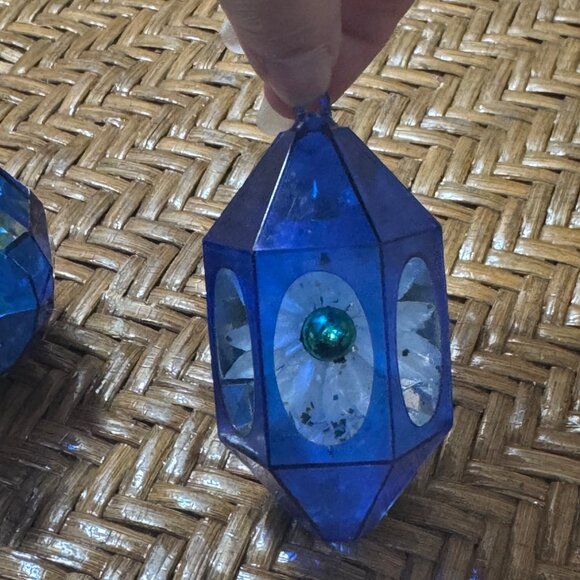 Vintage Jewel Bright Blue Faceted Plastic Ornaments With Festive  Set Of 2 - Picture 7 of 9